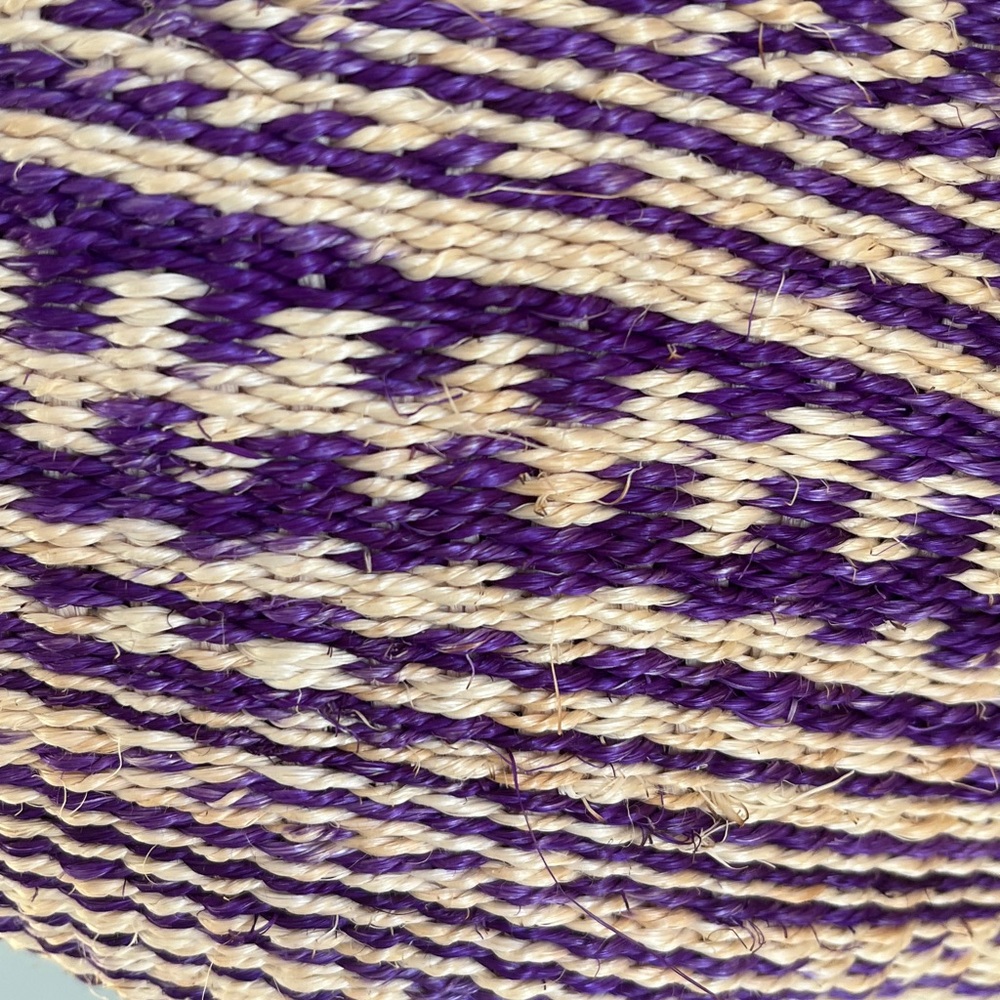 Handwoven Sisal Bag Kenyan Kiondo Basket Tote Leather Purple African Artisan - Picture 6 of 15